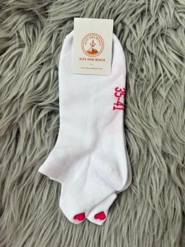 Preview: Summer 35-41 - Weiße Sneaker Socke Pinkes Herz gestickt