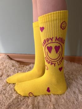 Socke Gelb mit Happy Mind Happy Smile