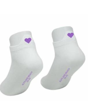 Summer 35-41 - Weiße Sneaker Socke Lila Herz gestickt