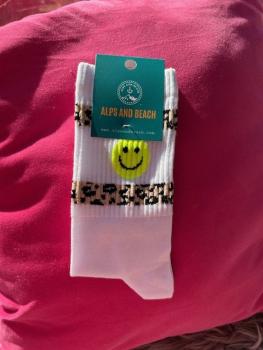 Leo Style 35-41 - Weisse Socke mit Leo Streifen und Smiley