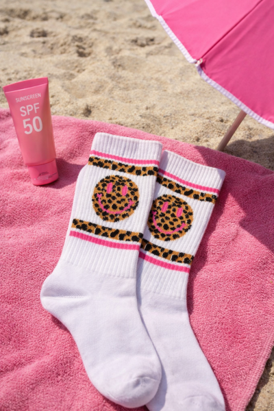 Socken ALPS AND BEACH weiß mit Leo Smiley pink