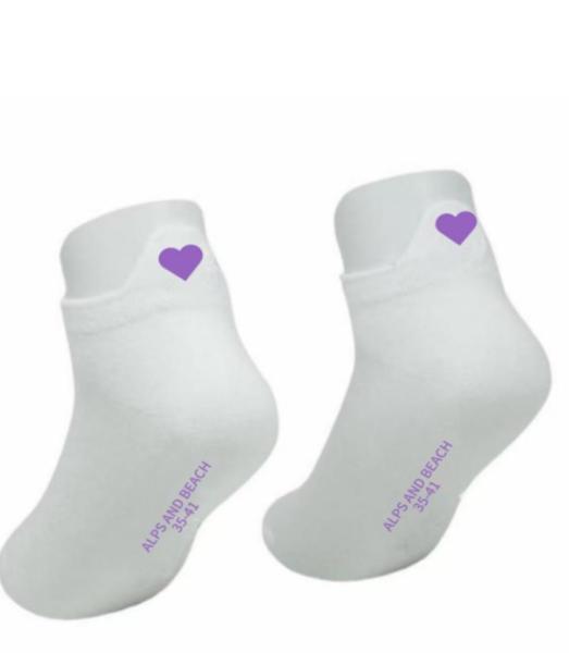 Summer 35-41 - Weiße Sneaker Socke Lila Herz gestickt