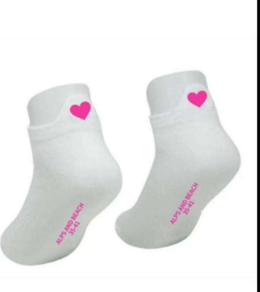 Summer 35-41 - Weiße Sneaker Socke Pinkes Herz gestickt